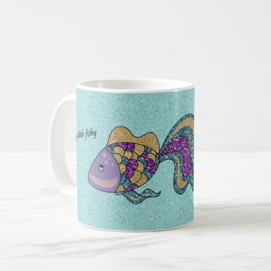 紫と金ゴールドグリッタースイミングフィッシュマグ コーヒーマグカップ (正面左)
