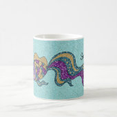 紫と金ゴールドグリッタースイミングフィッシュマグ コーヒーマグカップ (中央)