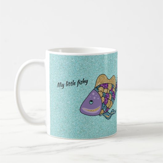 紫と金ゴールドグリッタースイミングフィッシュマグ コーヒーマグカップ (左)