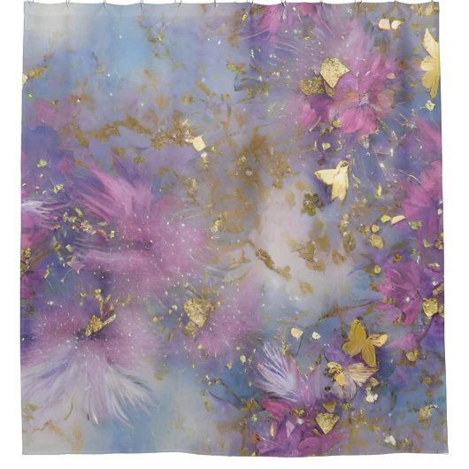 紫と金ゴールドグリッターストームファンタジー シャワーカーテン (正面)