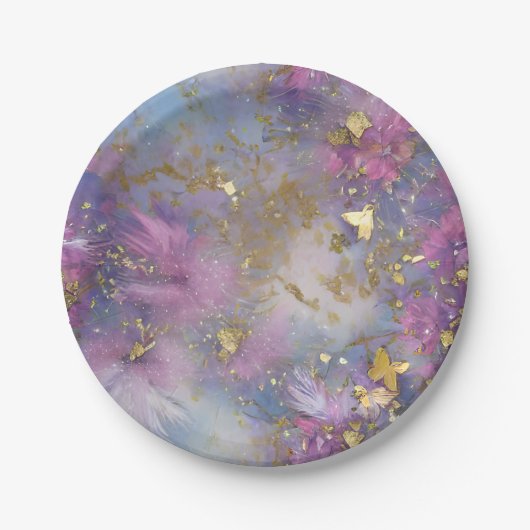 紫と金ゴールドグリッターストームファンタジー ペーパープレート (正面)