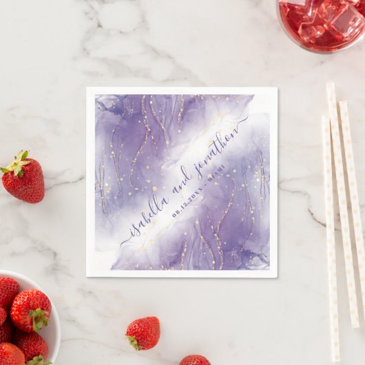 紫と金ゴールドグリッター水結婚色のナプキン スタンダードカクテルナプキン (インサイチュ)