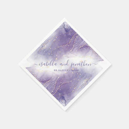 紫と金ゴールドグリッター水結婚色のナプキン スタンダードカクテルナプキン (角)