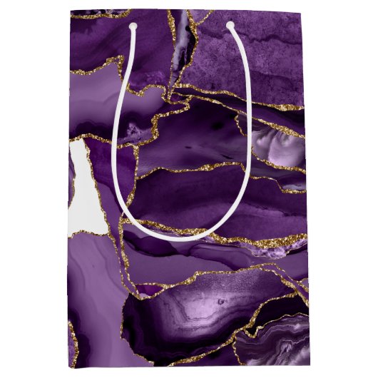 紫と金ゴールドグリッター瑪瑙 ミディアムペーパーバッグ (正面)