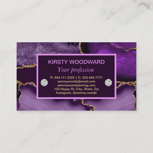 紫と金ゴールドグリッターAgate 名刺 (裏面)