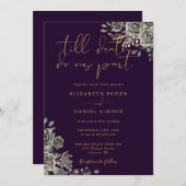 紫と金ゴールドゴシックバラのフローラ 招待状 (正面/裏面)
