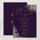 紫と金ゴールドゴシックバラフローラブライダルシャワー 招待状 (正面/裏面)