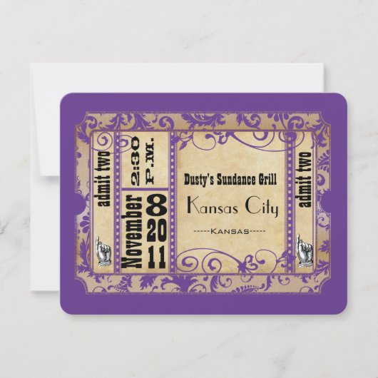 紫と金ゴールドショーブライル古い紙ウェディングRSVP 出欠カード (正面)