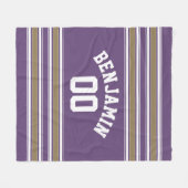 紫と金ゴールドジャージのストライプ名前をカスタムする番号 フリースブランケット (正面(横))