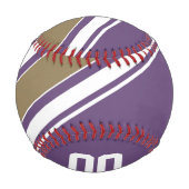 紫と金ゴールドジャージのストライプ名前をカスタムする番号 野球ボール (裏面)