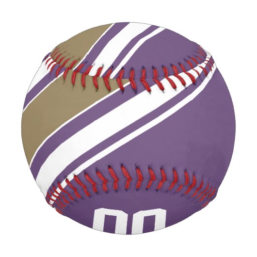 紫と金ゴールドジャージのストライプ名前をカスタムする番号 野球ボール (裏面)
