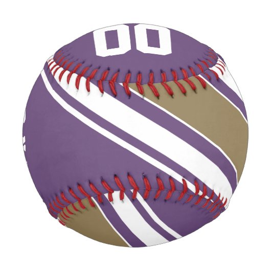 紫と金ゴールドジャージのストライプ名前をカスタムする番号 野球ボール (正面)