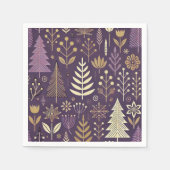 紫と金ゴールドスカンジナビアの自然デコパージュ スタンダードカクテルナプキン (正面)