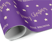 紫と金ゴールドスタークリスマスラッピング紙 ラッピングペーパー (ロールコーナー)