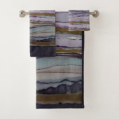 紫と金ゴールドストライプのモダン バスタオルセット (インサイチュ)