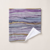 紫と金ゴールドストライプのモダン バスタオルセット (ウォッシュタオル)