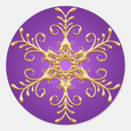 紫と金ゴールドスノーフレークのステッカー ラウンドシール