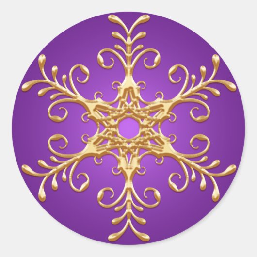 紫と金ゴールドスノーフレークのステッカー ラウンドシール (正面)