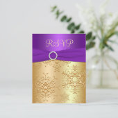 紫と金ゴールドスノーフレーク結婚式RSVPカード 出欠カード (スタンド正面)