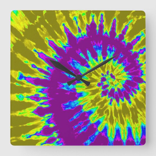 紫と金ゴールドスパイラル絞り染め時計 スクエア壁時計 (正面)