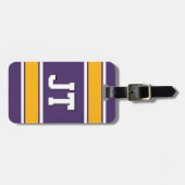 紫と金ゴールドスポーツストライプズモノグラム ラゲッジタグ (正面横)