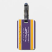 紫と金ゴールドスポーツストライプズモノグラム ラゲッジタグ (裏面縦)