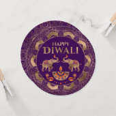 紫と金ゴールドゾウ幸せディワリ   カード (正面/裏面インサイチュ)