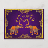 紫と金ゴールドゾウ幸せディワリ  ポストカード (正面)