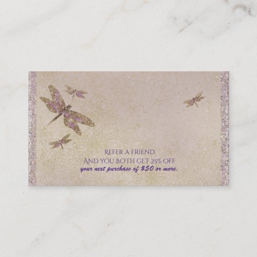 紫と金ゴールドトンボDragonfly友人を参照 紹介カード (正面)