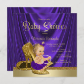 紫と金ゴールドハイヒールシューガールベビーシャワー 招待状 (正面/裏面)