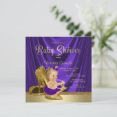 紫と金ゴールドハイヒールシューガールベビーシャワー 招待状 (スタンド正面)