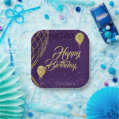 紫と金ゴールドハッピーバースデー紙プレート ペーパープレート (パーティー)