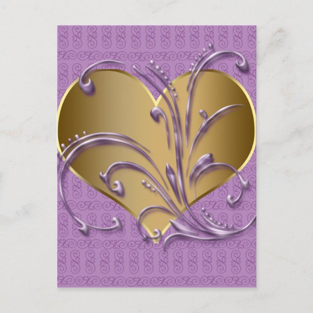 紫と金ゴールドハート ポストカード (正面)