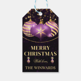 紫と金ゴールドバウブルズメリークリスマス ギフトタグ