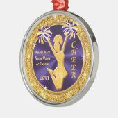 紫と金ゴールドパーソナライズされた応援 メタルオーナメント (左)