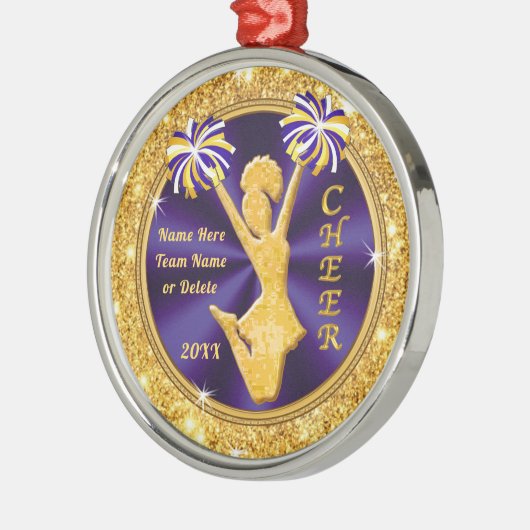 紫と金ゴールドパーソナライズされた応援 メタルオーナメント (左)