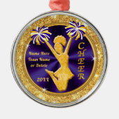 紫と金ゴールドパーソナライズされた応援 メタルオーナメント (正面)