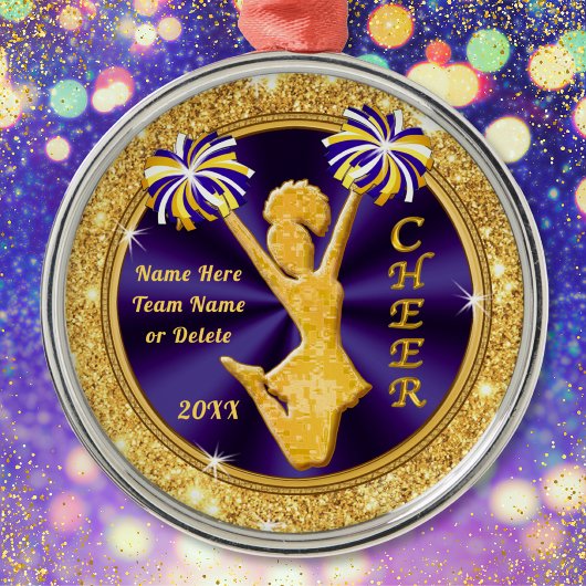 紫と金ゴールドパーソナライズされた応援 メタルオーナメント