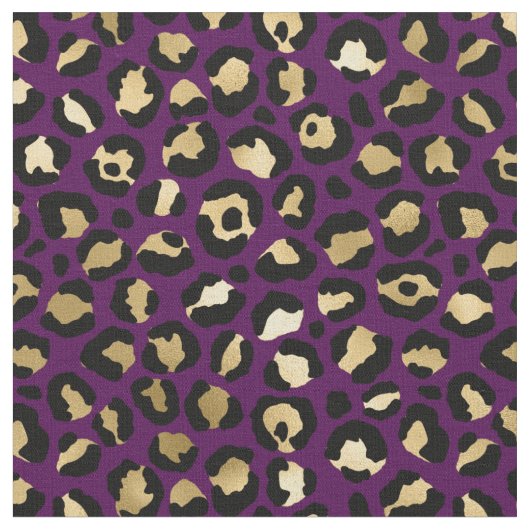 紫と金ゴールドヒョウ印刷 ファブリック (クローズアップ)