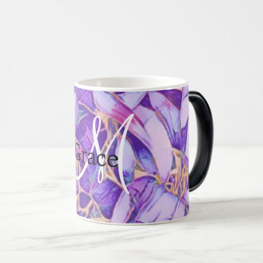 紫と金ゴールドフェイクのフラワーマグ モーフィングマグカップ (正面右)