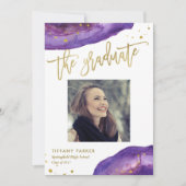 紫と金ゴールドフェイクの卒業式パーティーの写真 案内状 (正面)