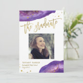 紫と金ゴールドフェイクの卒業式パーティーの写真 案内状 (スタンド正面)