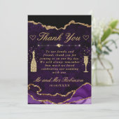 紫と金ゴールドフェイクグリッターアゲ結婚ート サンキューカード (スタンド正面)