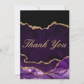 紫と金ゴールドフェイクグリッターアゲ結婚ート サンキューカード (裏面)
