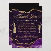紫と金ゴールドフェイクグリッターアゲ結婚ート サンキューカード (正面/裏面)