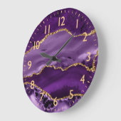 紫と金ゴールドフェイクグリッターマーブルゲート ラージ壁時計 (傾斜)