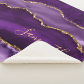 紫と金ゴールドフェイクグリッター大理石 シェルパブランケット (3/4)