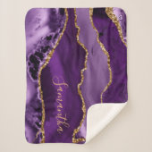 紫と金ゴールドフェイクグリッター大理石 シェルパブランケット (正面)