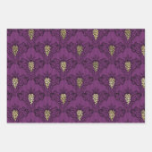 紫と金ゴールドフランスのの女性、エッフェルタワー、ブドウ ラッピングペーパーシート (正面3)