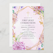 紫と金ゴールドフローラ幾何学聖域 招待状 (正面/裏面)